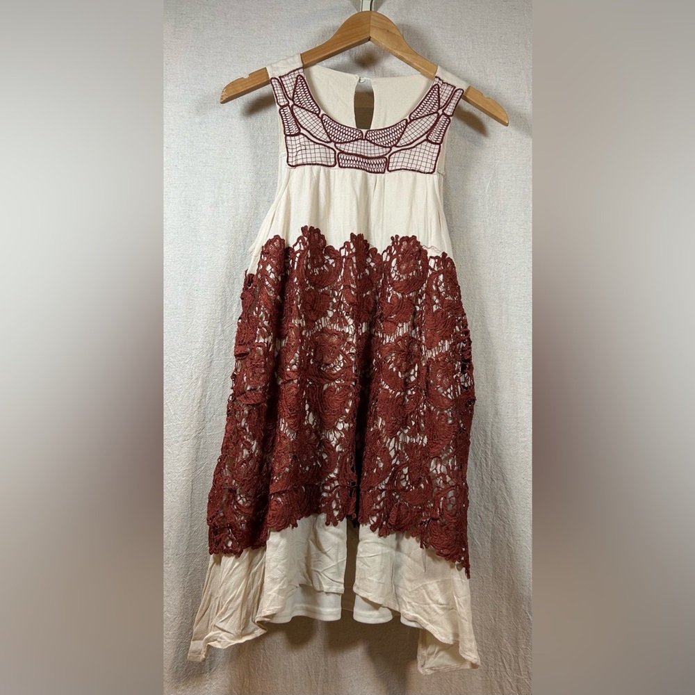 Altar'd State Cream & Rust Crochet Midi Dress